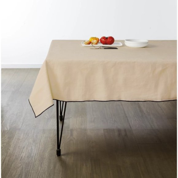 Studio 3B Chambray Tablecloth Contrast Stitch 52-Inch x 70-Inch Oblong Sand Tan - Picture 2 of 3
